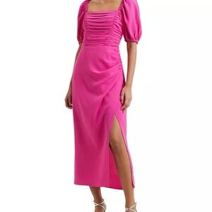 Elegant Pink Puff Sleeve Dress